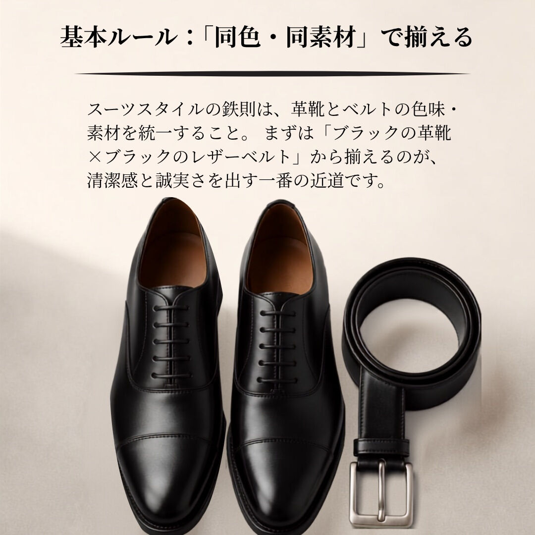 スーツの門田では、マドラス社製靴（本革￥8,800～）ベルト
